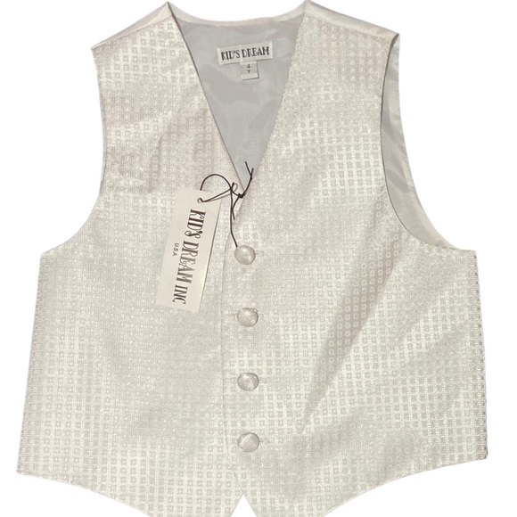 Kids Dream White Square Pattern Vest Tie Set Boys and Youth - Picture 3 of 5